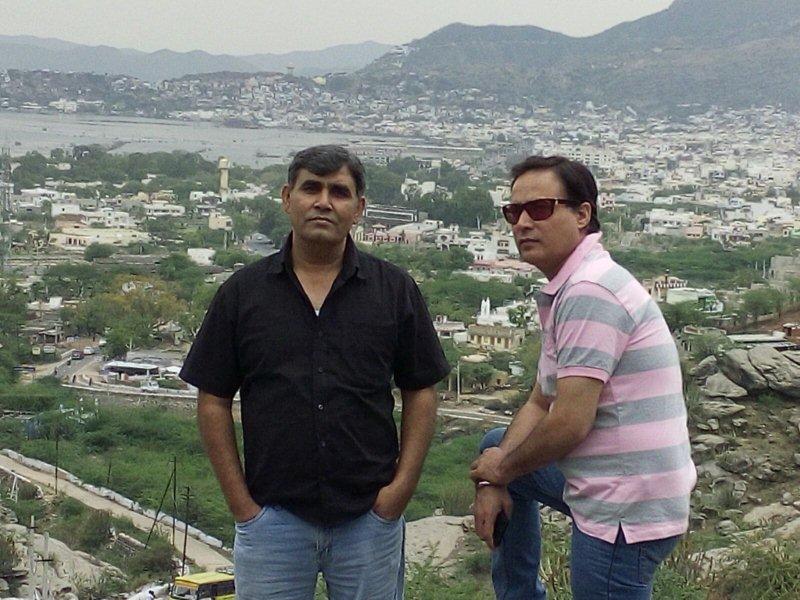 Pradeep Malik, Aseem Mehra with Ajmer city in background