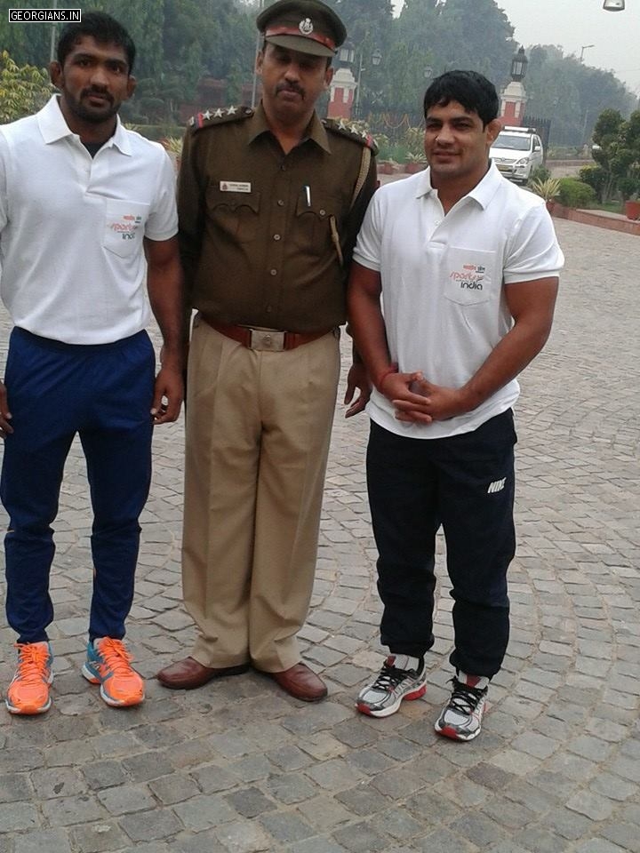 Sushil Daila with wrestling hero Sushil Kumar & Yogeshwar Dutt