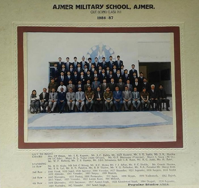 Ajmer Military School, Ajmer - Outgoing Class - 12th Class - Year 1986-87