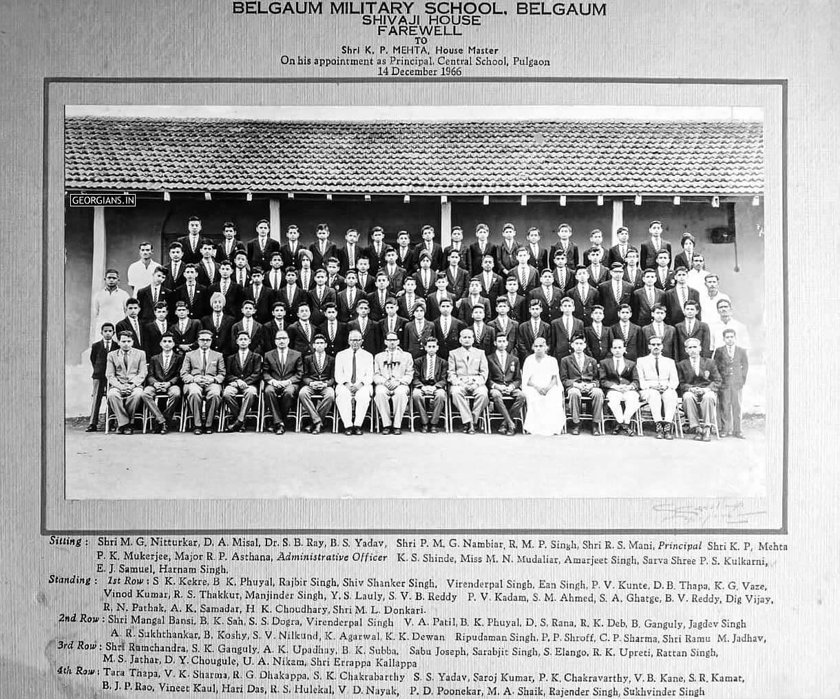 Farewell to KP Mehta House Master Shivaji House, Belgaum Military School - 14 December, 1966