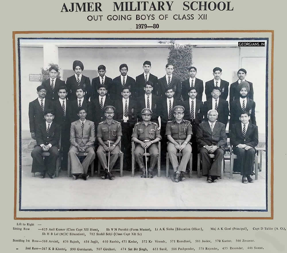 Ajmer Military School Out Going Boys of Class XII 1979-80