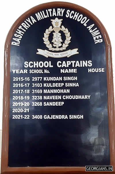 Rashtriya Military School Ajmer School Captains Listing 2015-2022