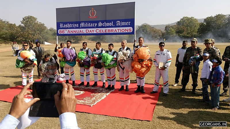 1st Ever Para jump At RMS Ajmer By Akash Ganga Team of IAF on 2016 School Annual Day